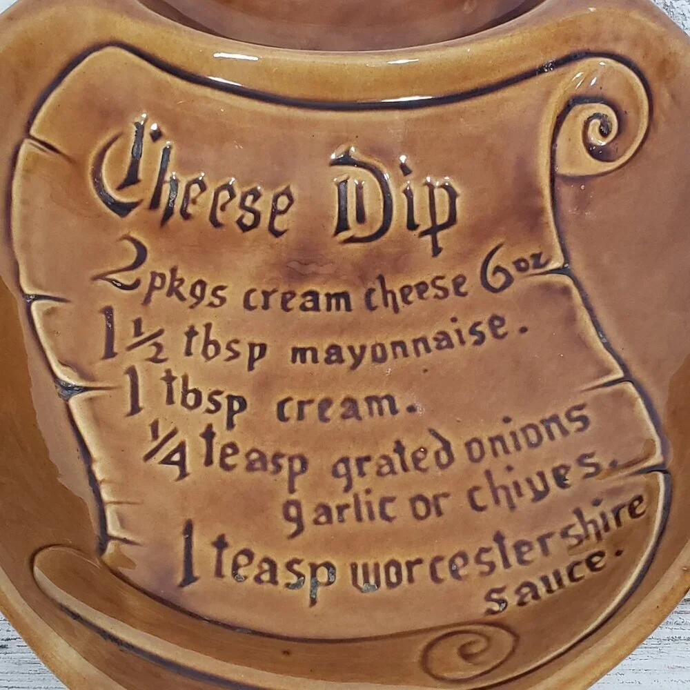 Vintage Calif. USA S-5  MCM Pottery  Golden Brown Cheese Dip Recipe Dish